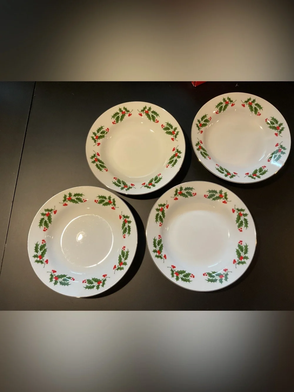Vintage Christmas Treasury Porcelain Soup Bowls Set - Holly & Berry Design